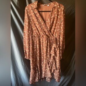 Eva Mendes NY&Co M Floral Wrap Dress Ruffle Tie Puffy Sleeve Spring Wedding